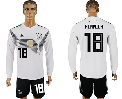 Germany #18 Kimmich White Home Long Sleeves Soccer Country Jersey - Click Image to Close